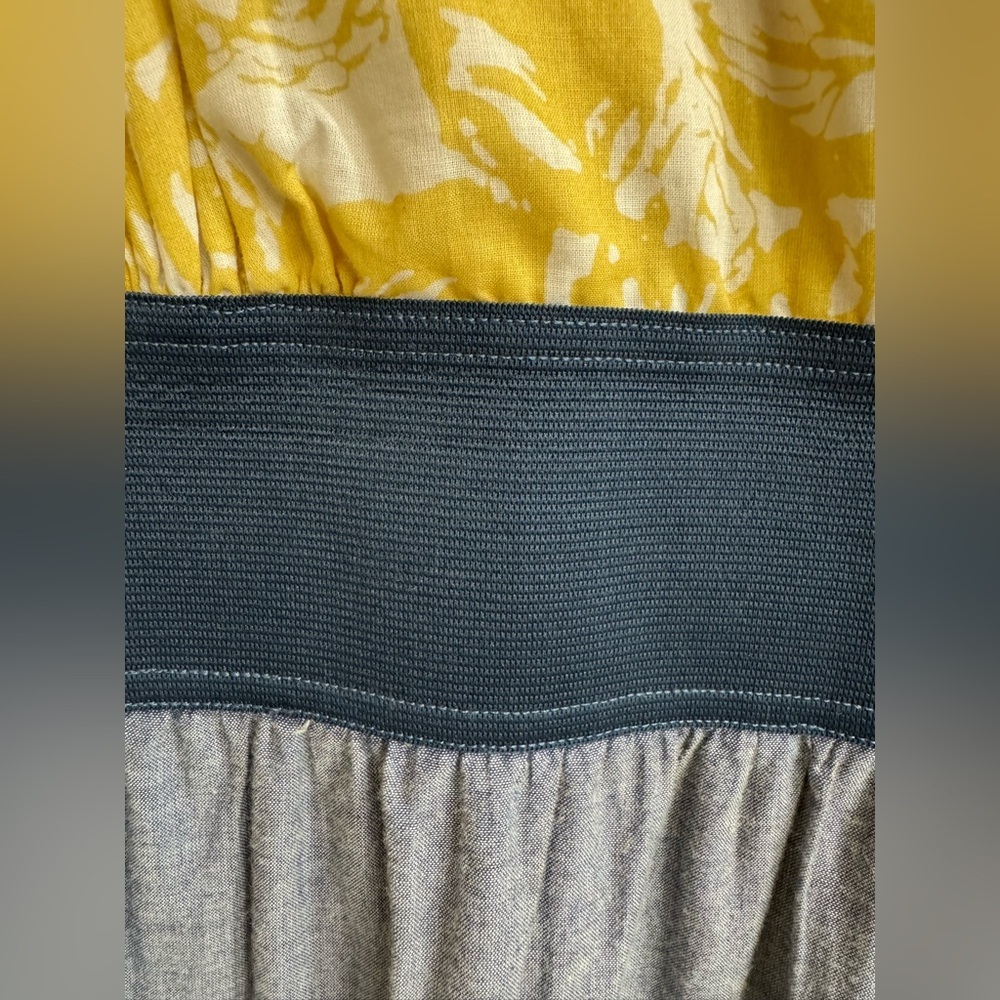 Plus Size 20W Yellow Floral Midi Dress Blue Skirt Empire Waist Sleeveless - Picture 4 of 7